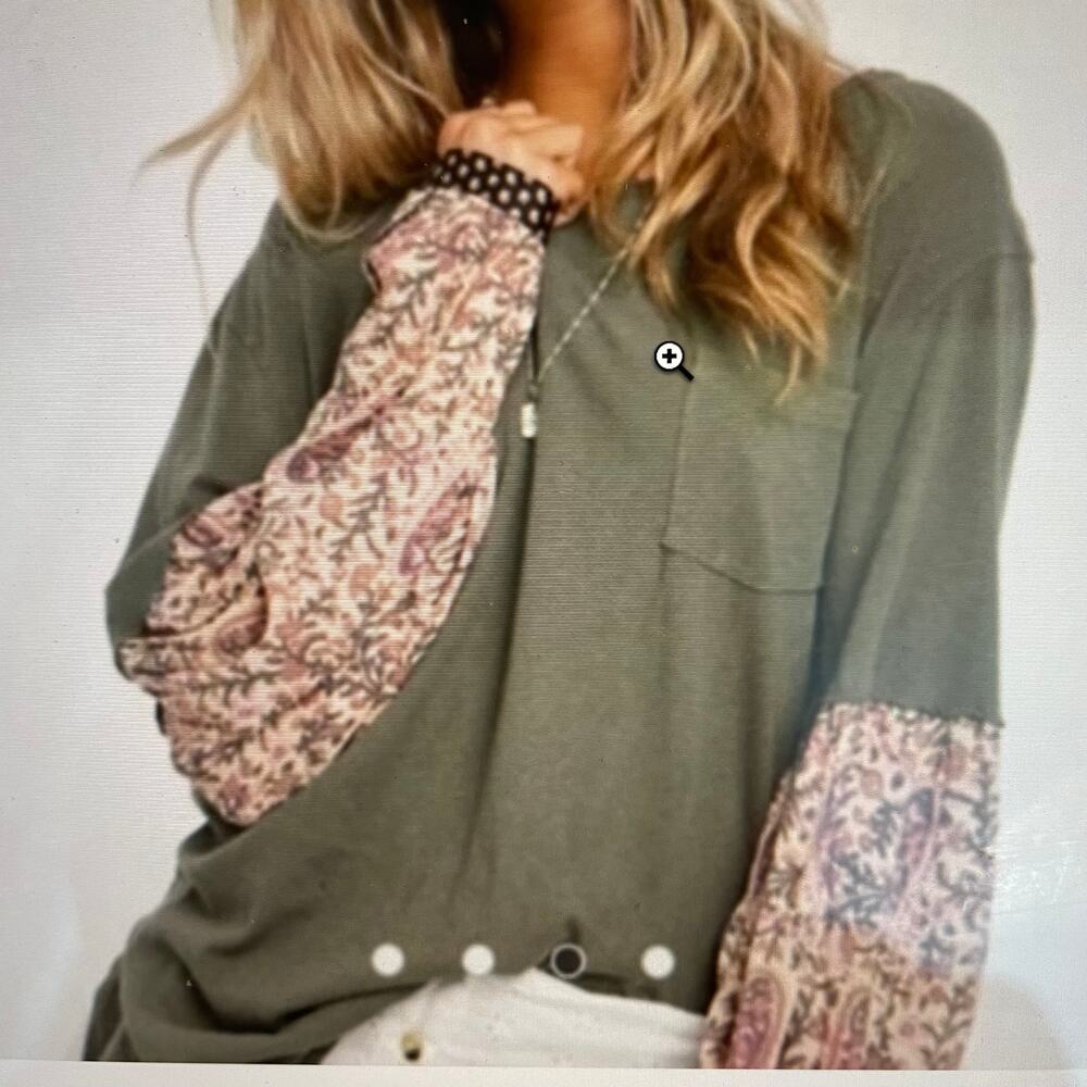 Free people We The Free Jade Oversized Boho Paisley & Floral Blouson Sleeve Tee